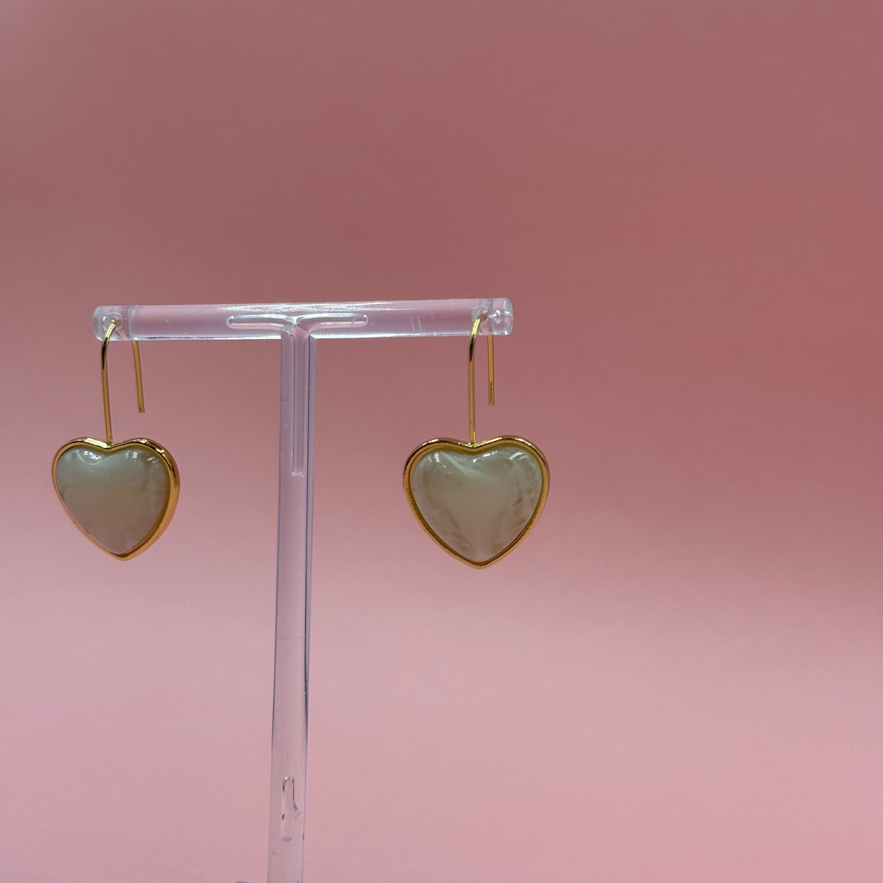 Amber white hearts gold earrings