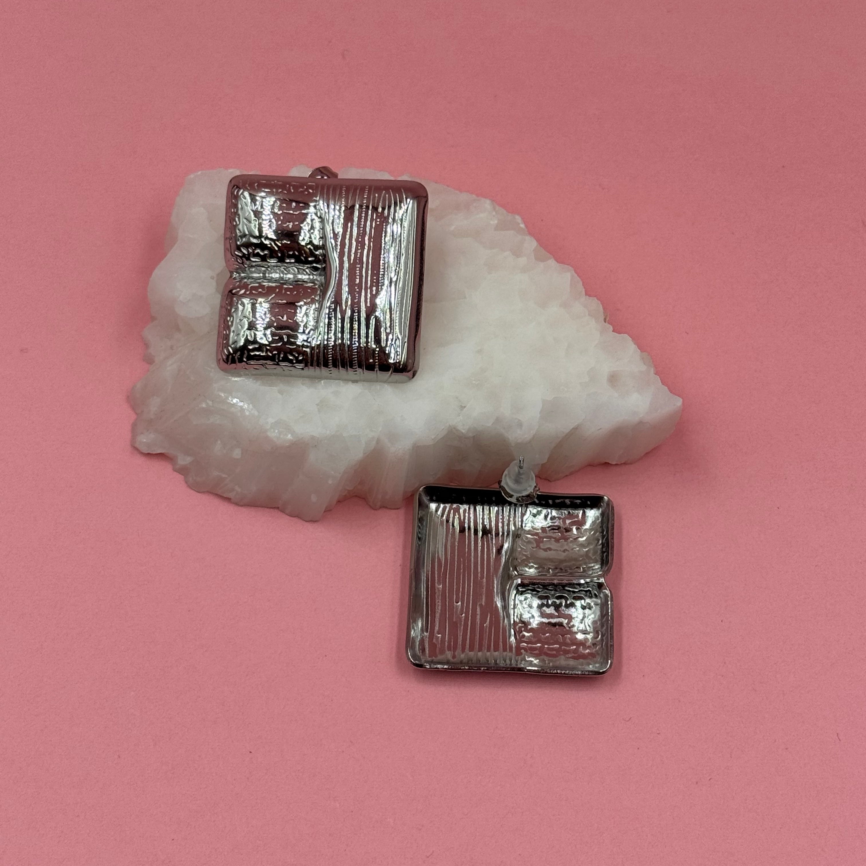 Square silver earrings