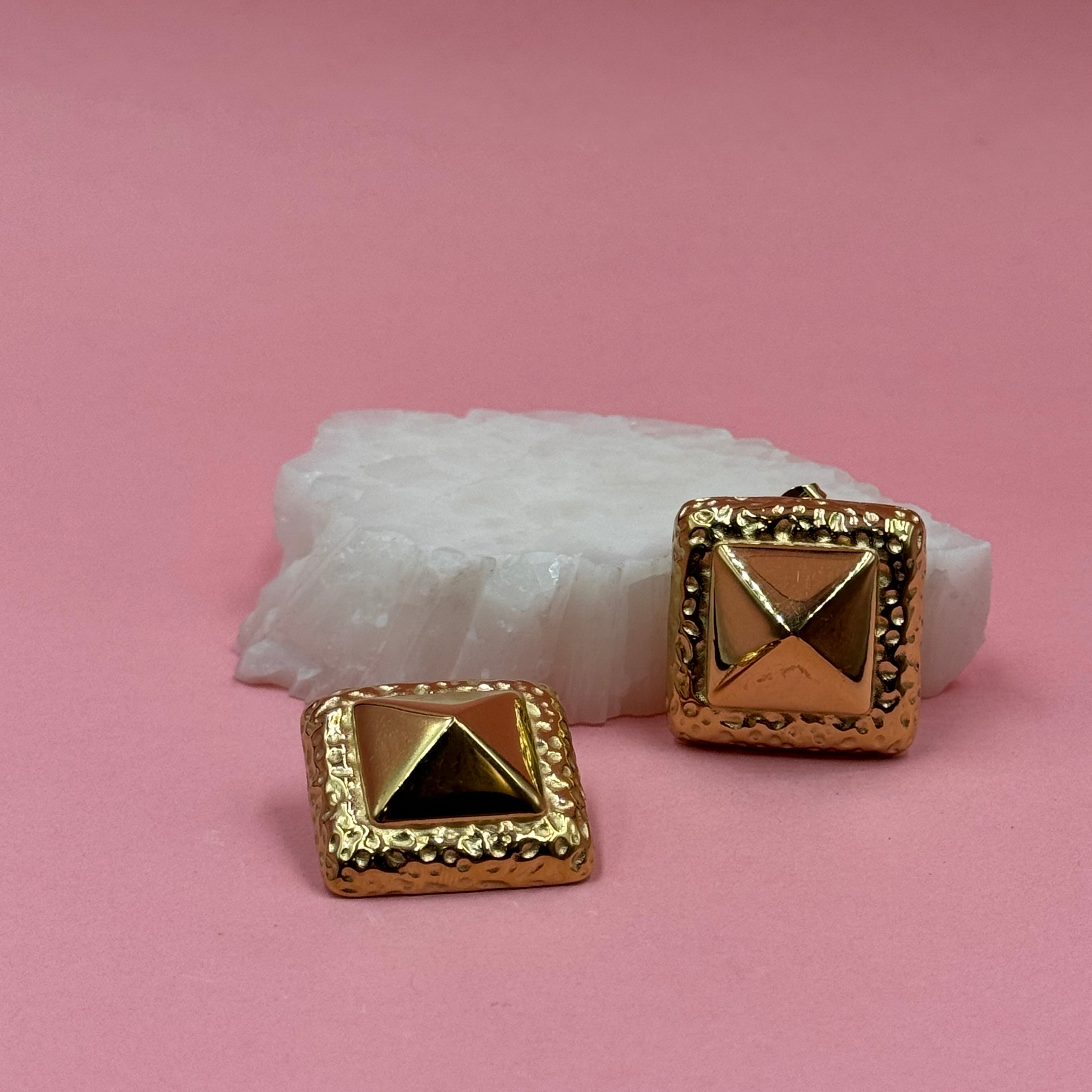 Bold square gold earrings