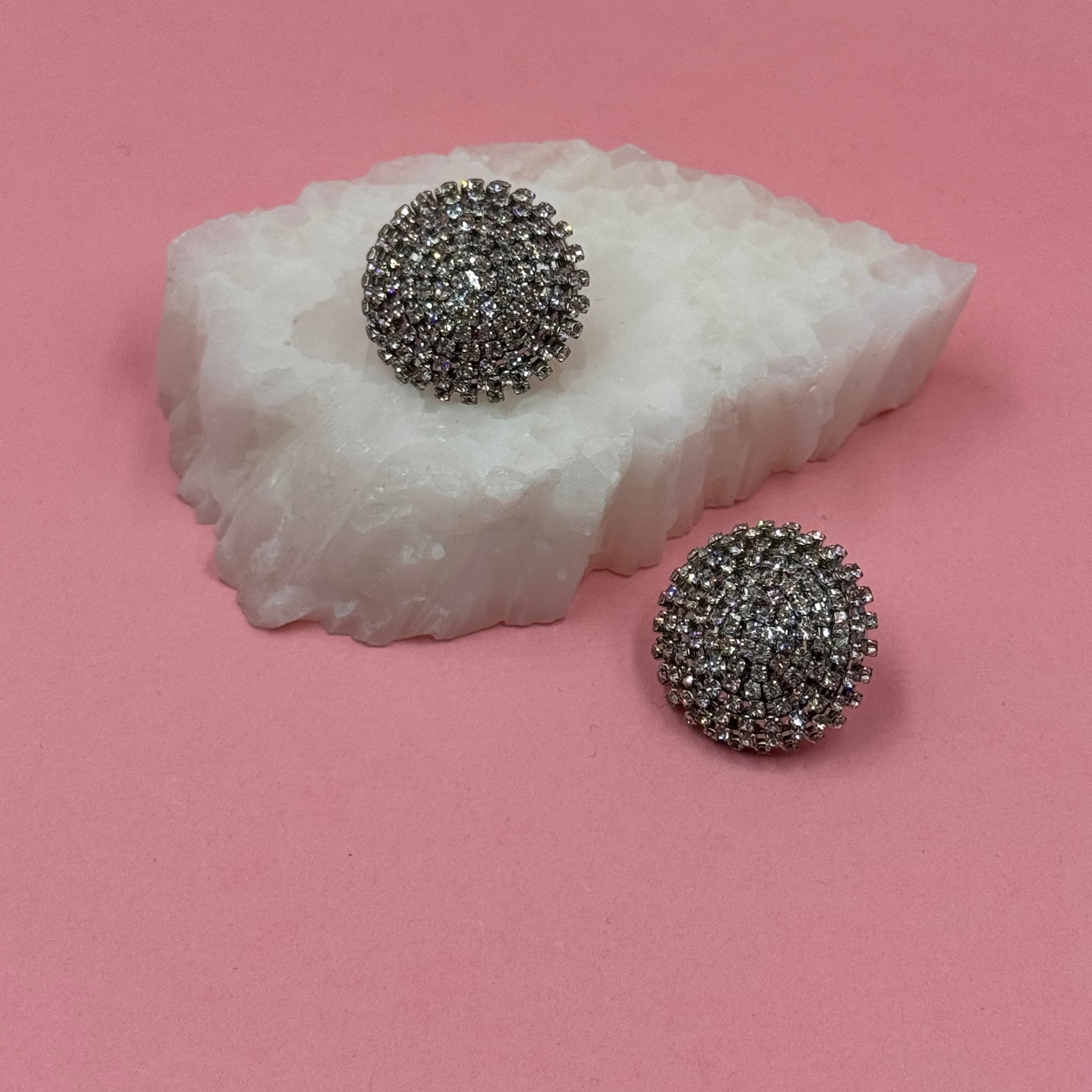 Halo strass mini silver earrings
