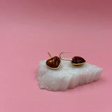 Amber hearts gold earrings