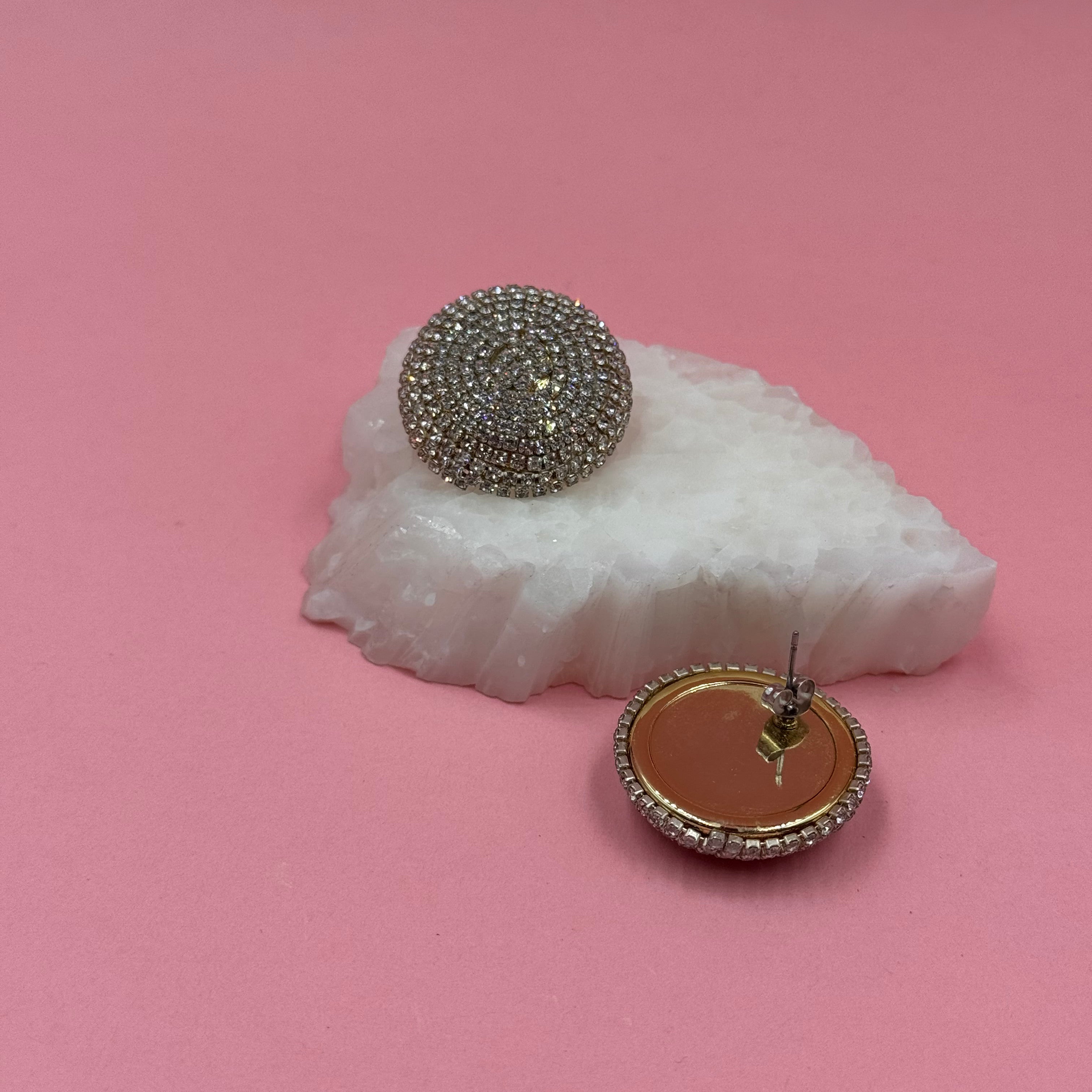 Halo strass silver earrings