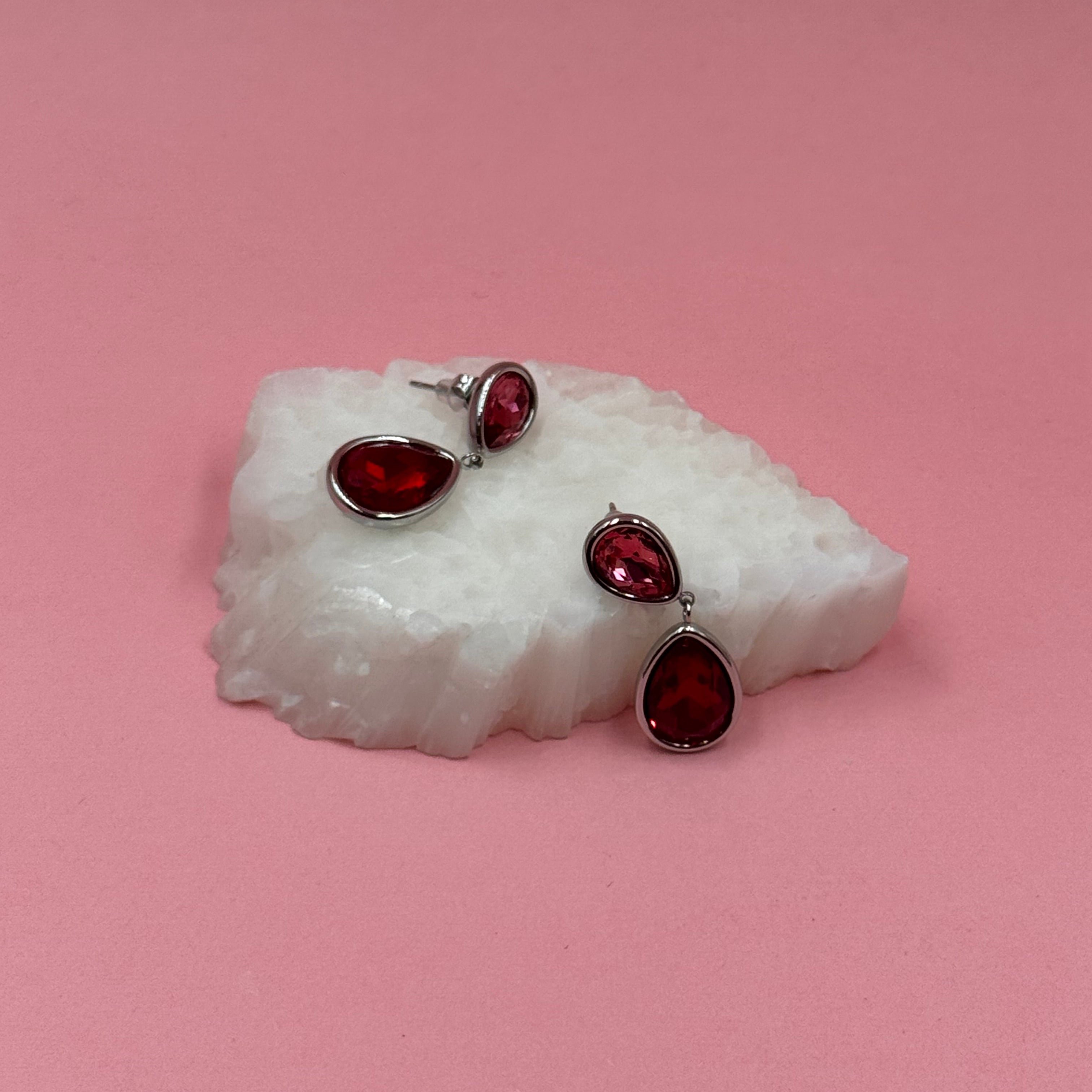 Red & pink silver earrings